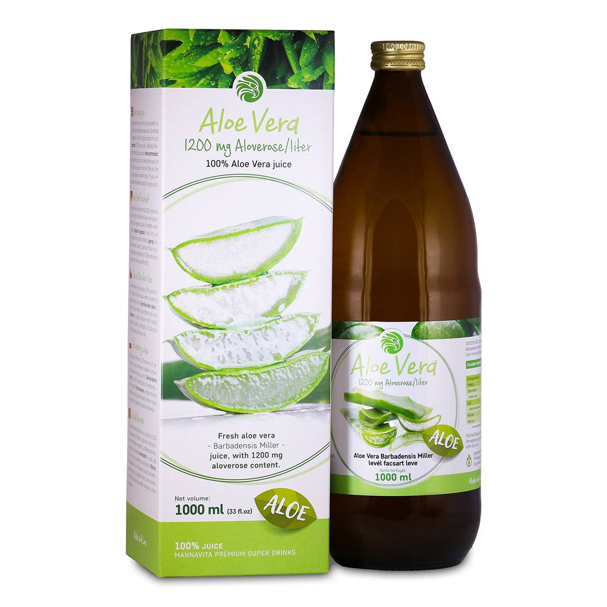 Mannavita • Sumo de Aloe vera, 100% puro prensado • 1000 ml