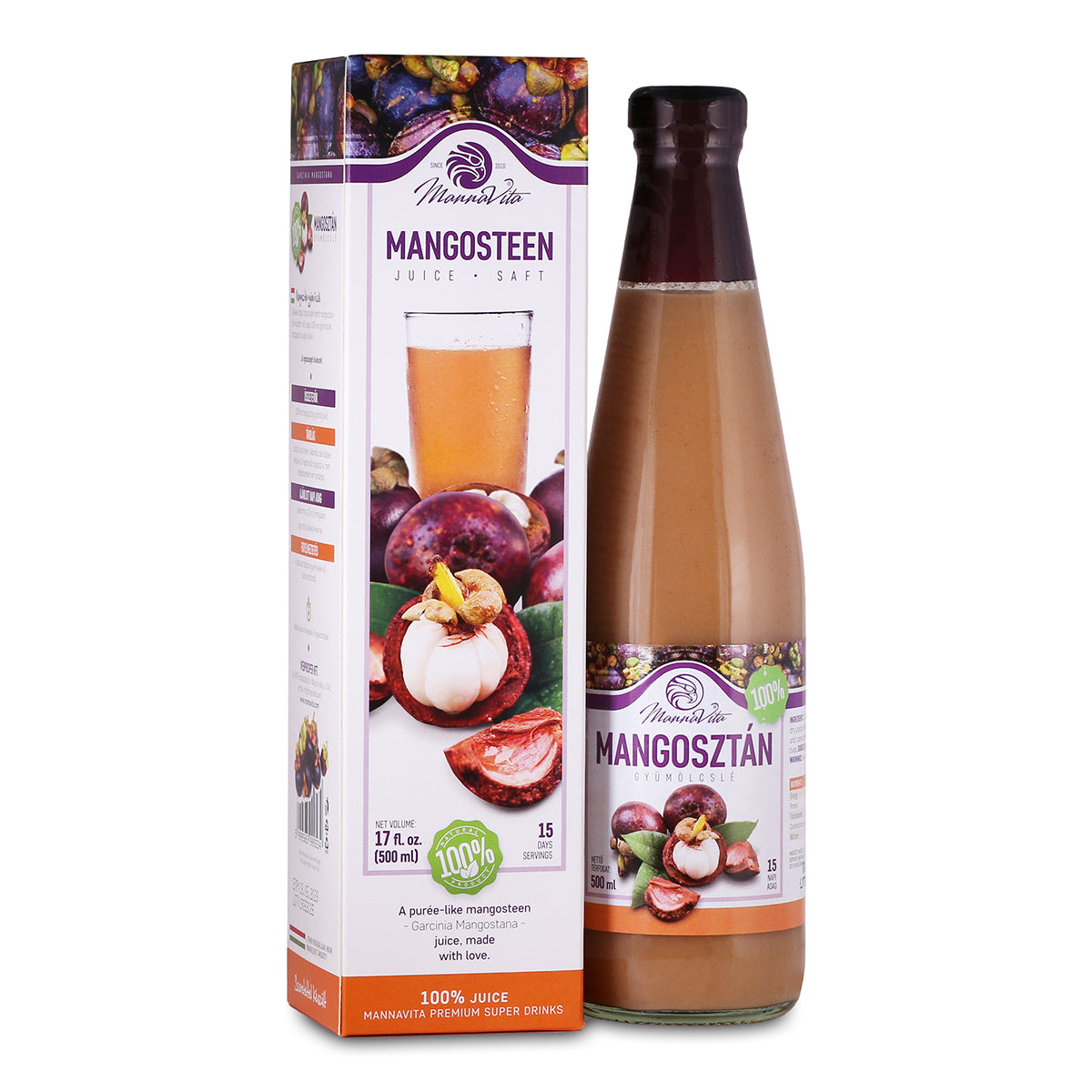 Mannavita • Polpa de Mangostão, 100% puro prensado • 500 ml