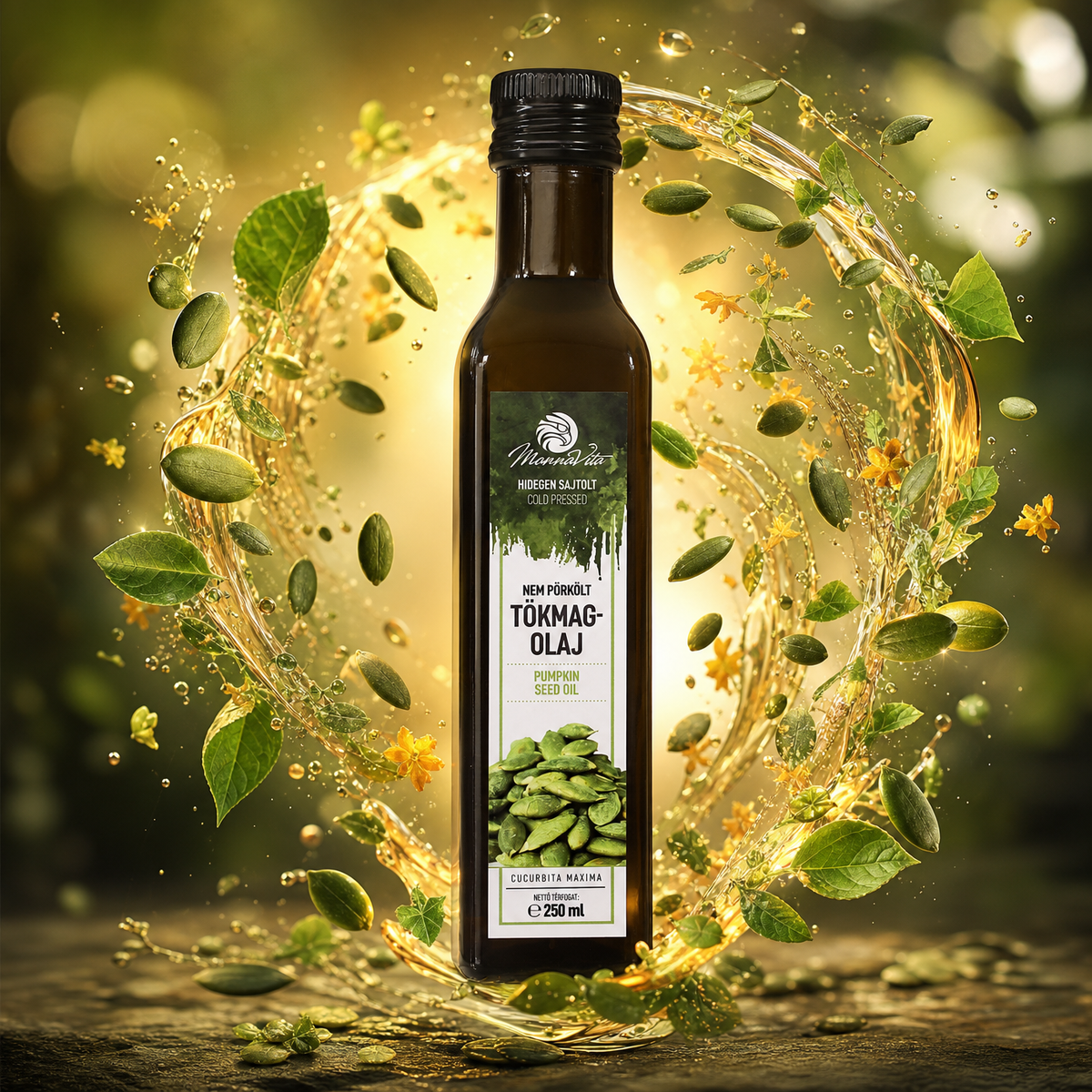 Óleo de sementes de abóbora húngaro prensado a frio Mannavita • 250 ml