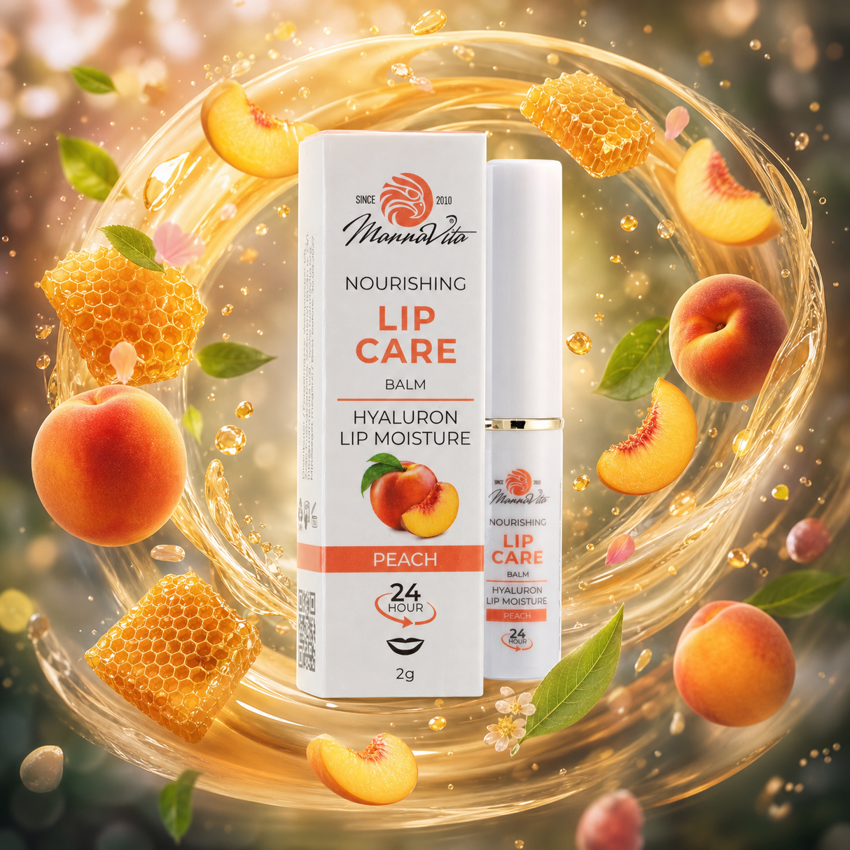 Mannavita • Bálsamo Labial com Ácido Hialurónico • Nutrição profunda • PÊSSEGO