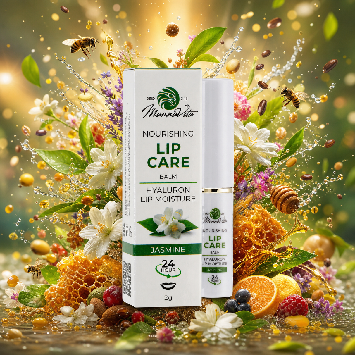 Mannavita • Bálsamo Labial com Ácido Hialurónico • Nutrição profunda • JASMIM