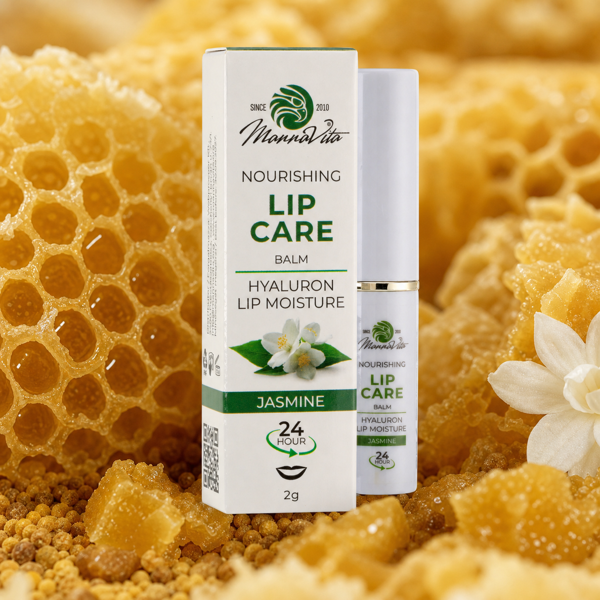 Mannavita • Bálsamo Labial com Ácido Hialurónico • Nutrição profunda • JASMIM