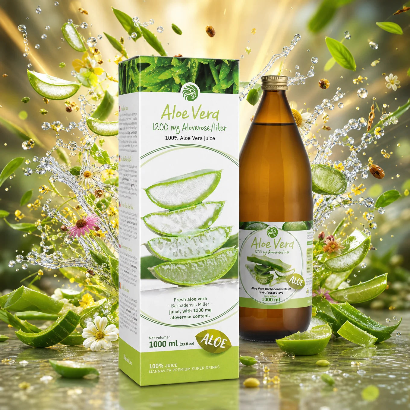 Mannavita • Sumo de Aloe vera, 100% puro prensado • 1000 ml