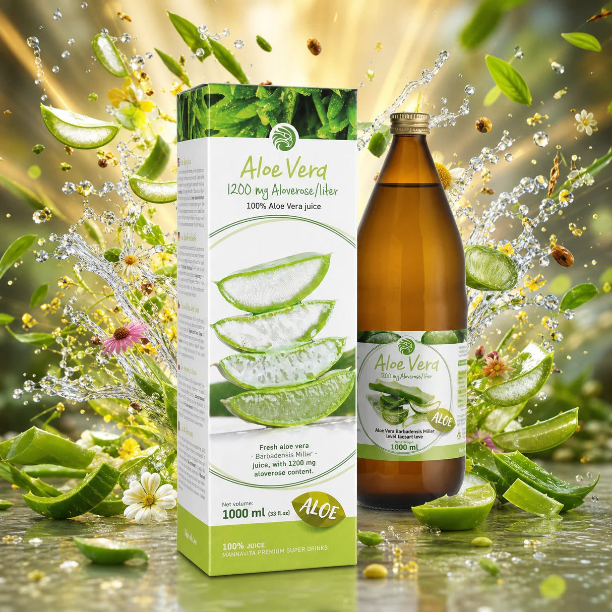 Mannavita • Sumo de Aloe vera, 100% puro prensado • 1000 ml