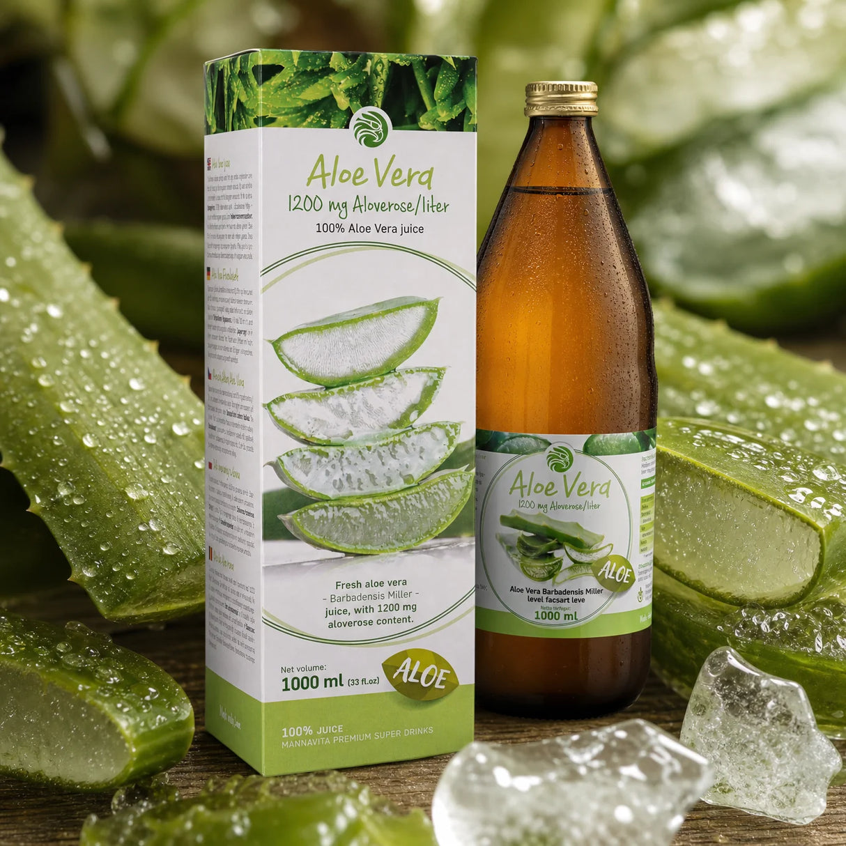 Mannavita • Sumo de Aloe vera, 100% puro prensado • 1000 ml