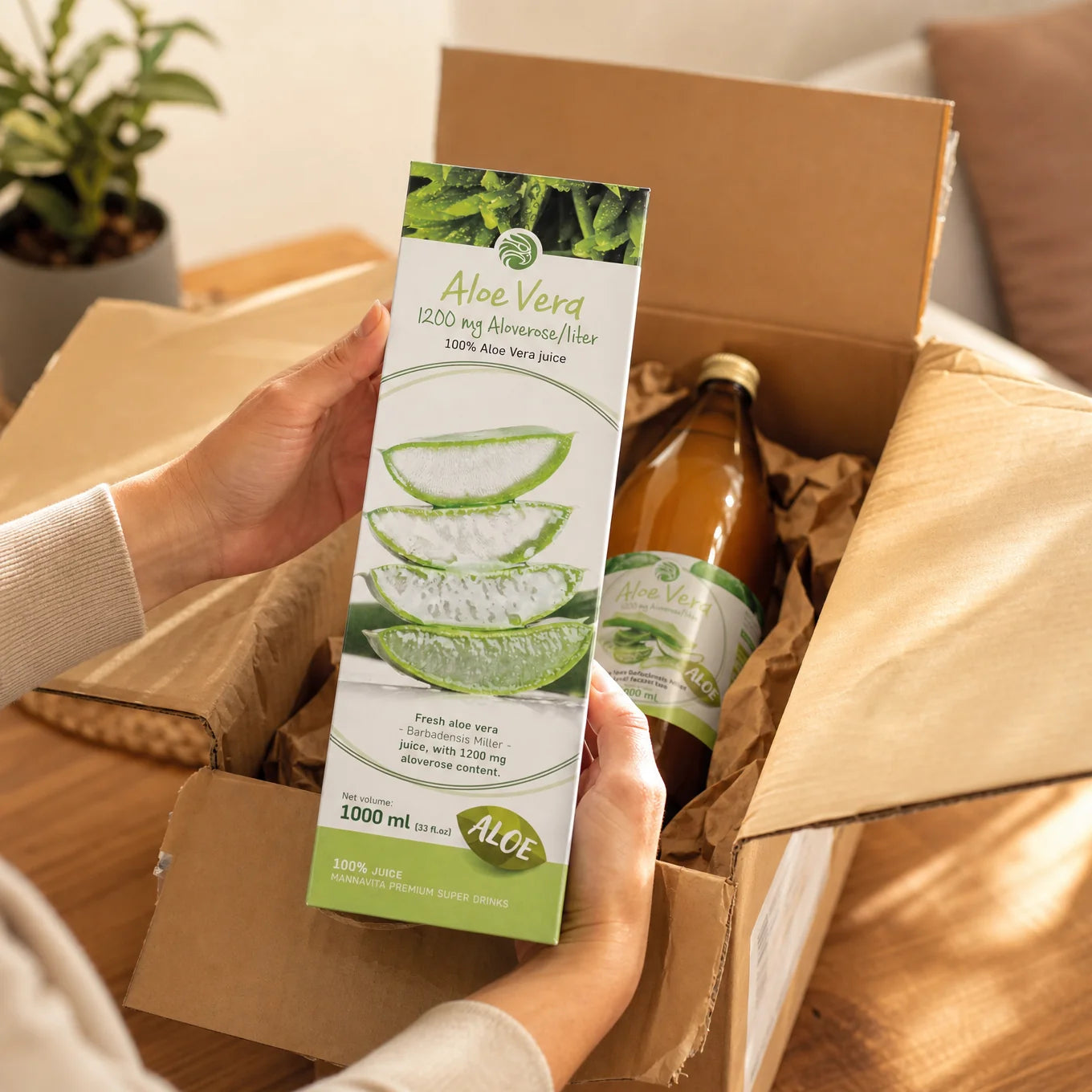 Mannavita • Sumo de Aloe vera, 100% puro prensado • 1000 ml