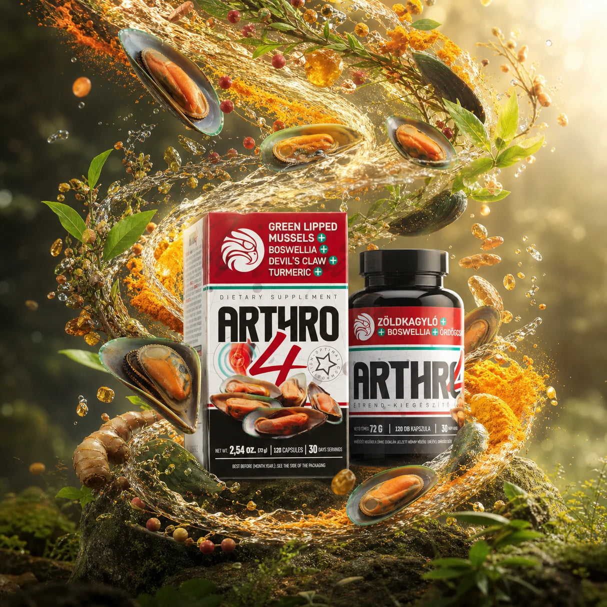 ARTHRO4 • Complexo para as articulações e cartilagens • com Mexilhão de lábio verde • 120 cápsulas