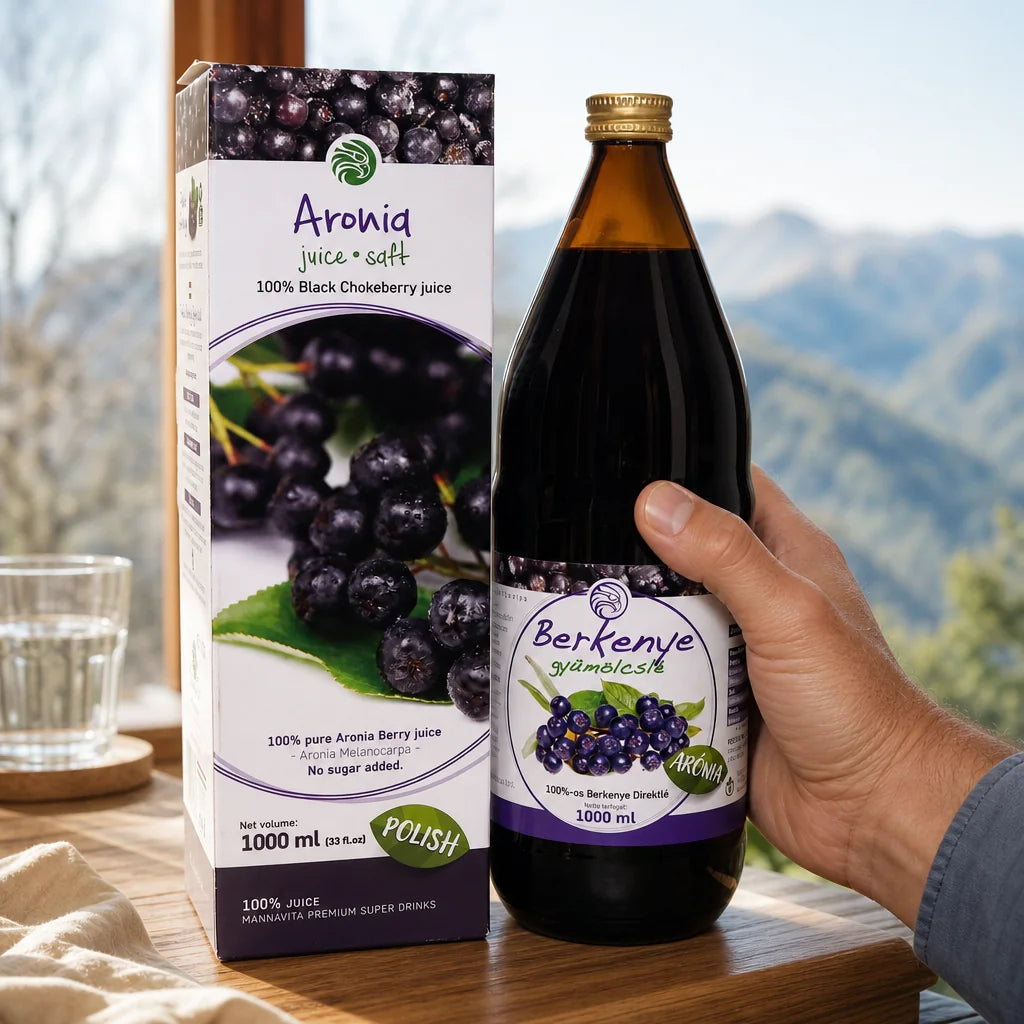 Mannavita • Sumo de Bagas de Arónia, 100% puro prensado • 1000 ml