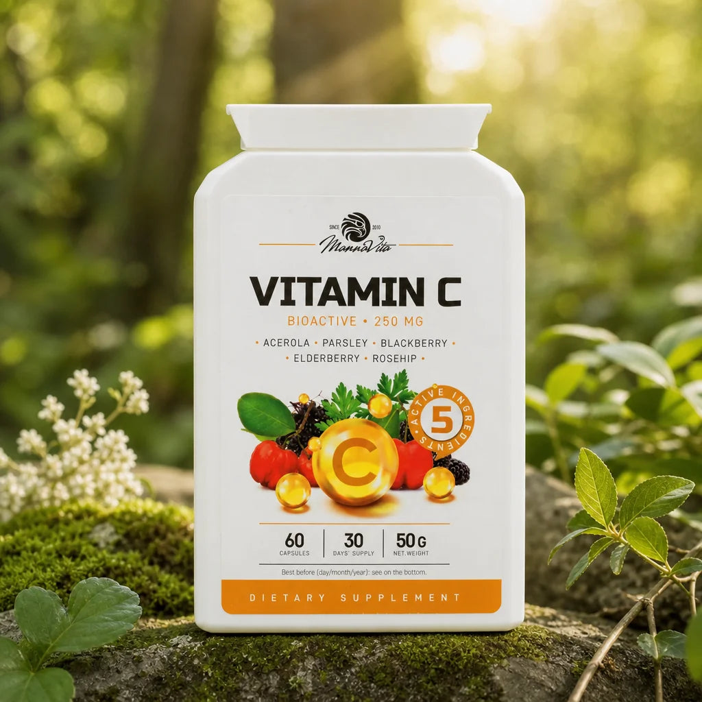 Mannavita complexo de Vitamina C • 250 mg bioativo • 60 cápsulas