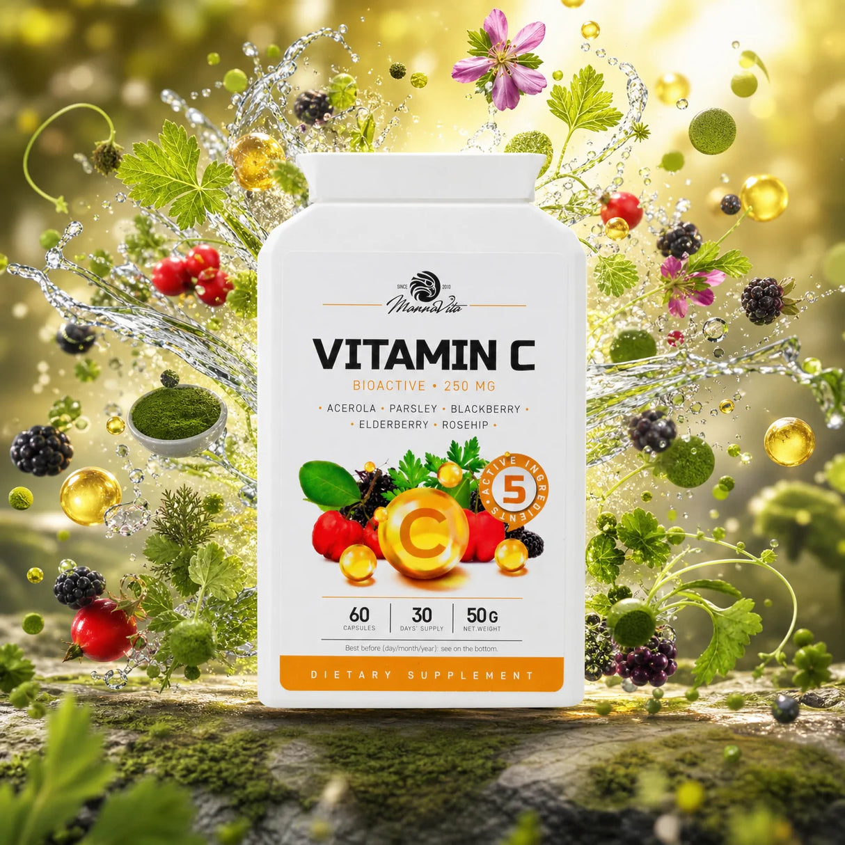 Mannavita complexo de Vitamina C • 250 mg bioativo • 60 cápsulas