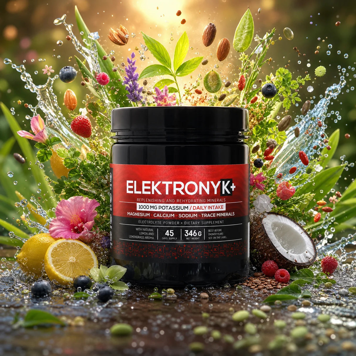 ElektronyK+ pó de eletrólitos • 1000 mg de potássio com glicina • DOCE, 402g