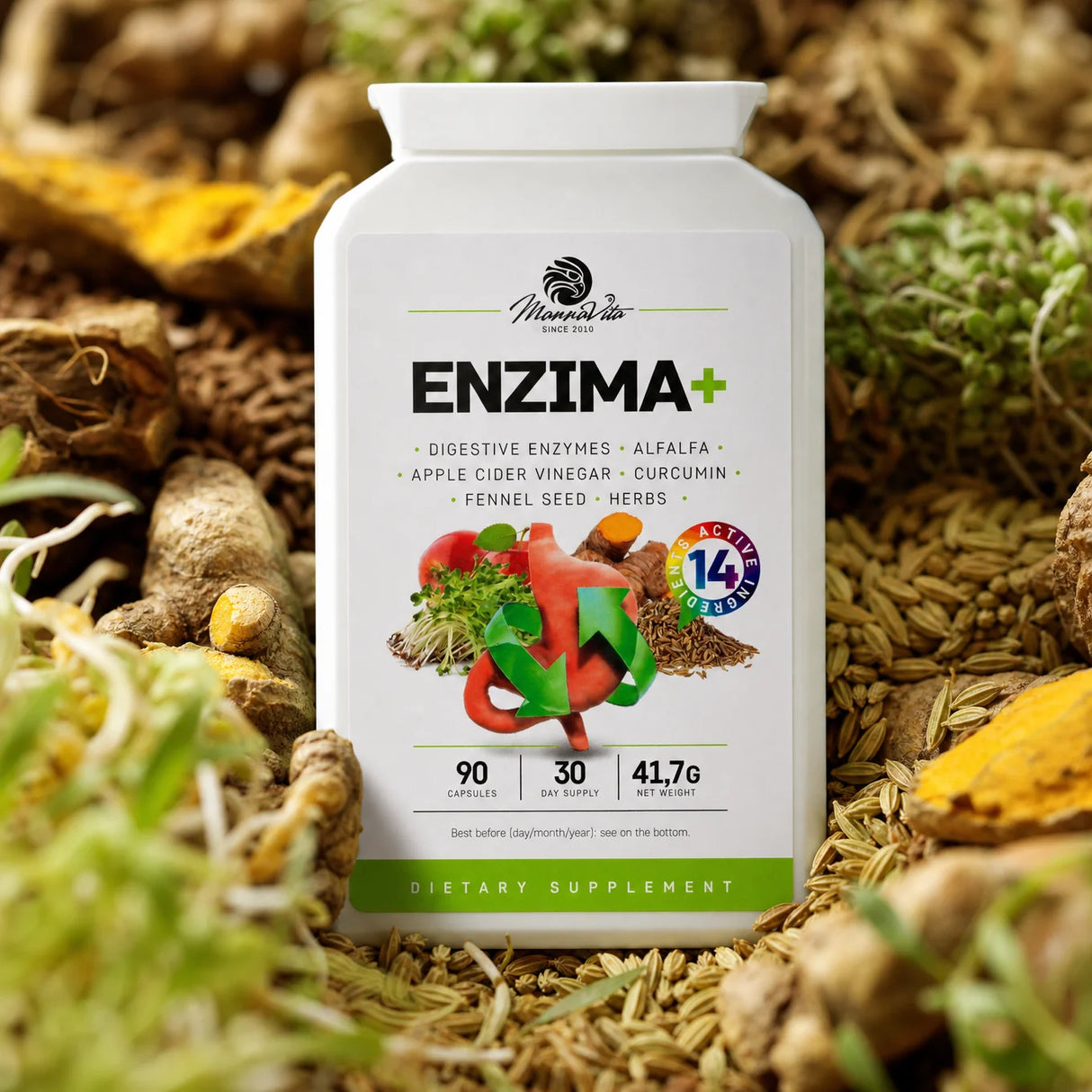 ENZIMA+ complexo de enzimas digestivas, com Betaina HCL • 90 cápsulas