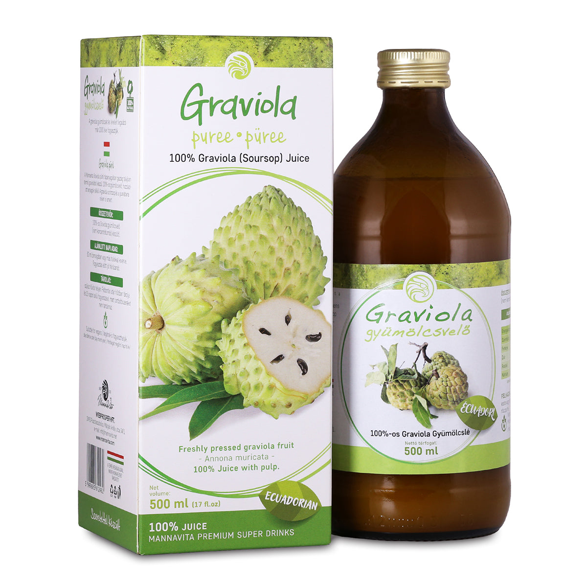 Mannavita • Polpa de Graviola, 100% puro prensado • 500 ml