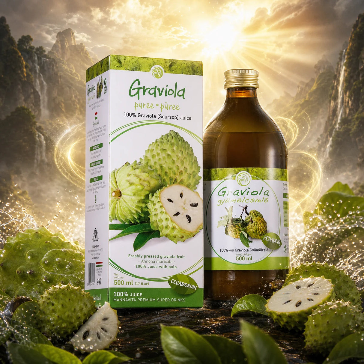 Mannavita • Polpa de Graviola, 100% puro prensado • 500 ml