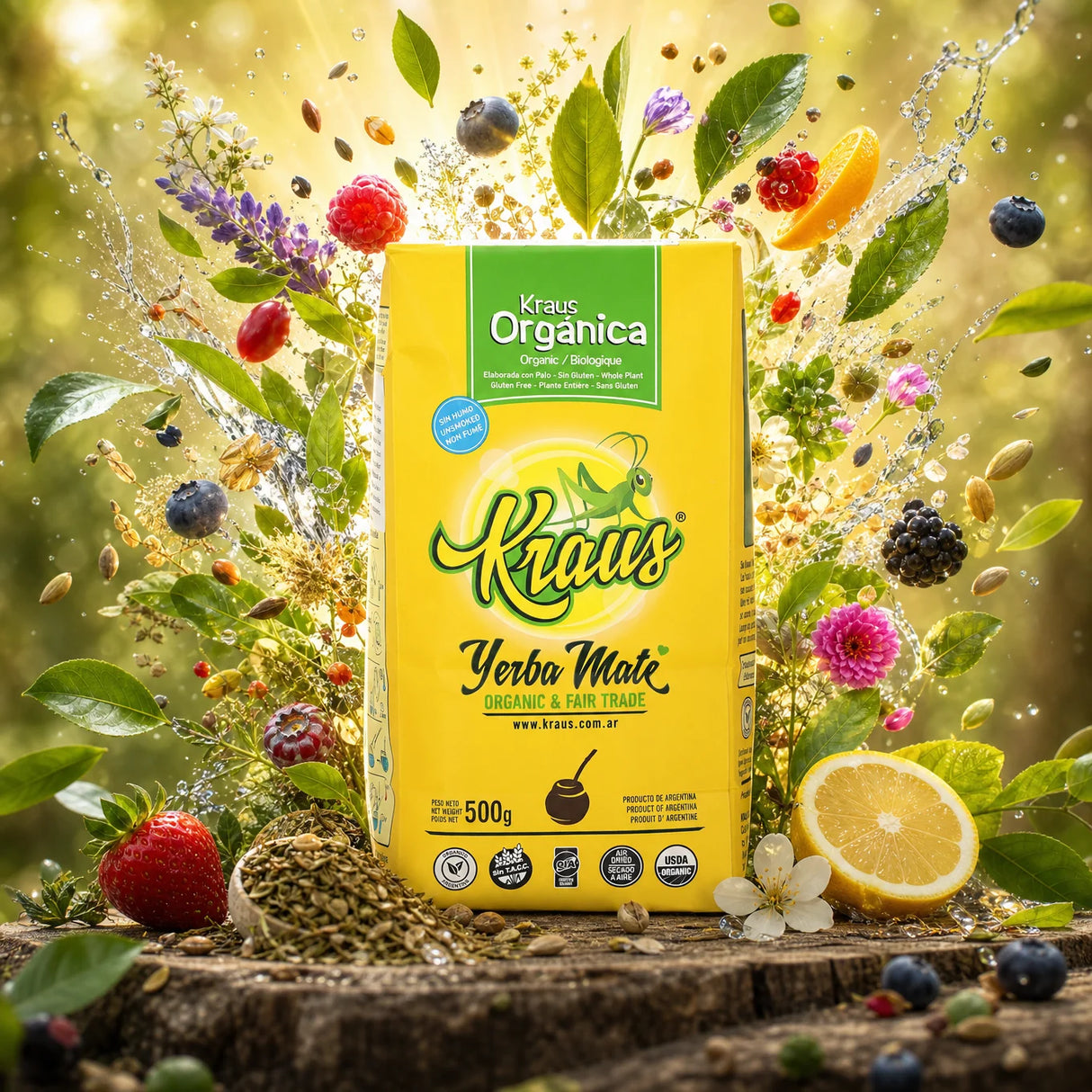 Chá de yerba-mate Kraus • Elaborada, com pau • 500 g