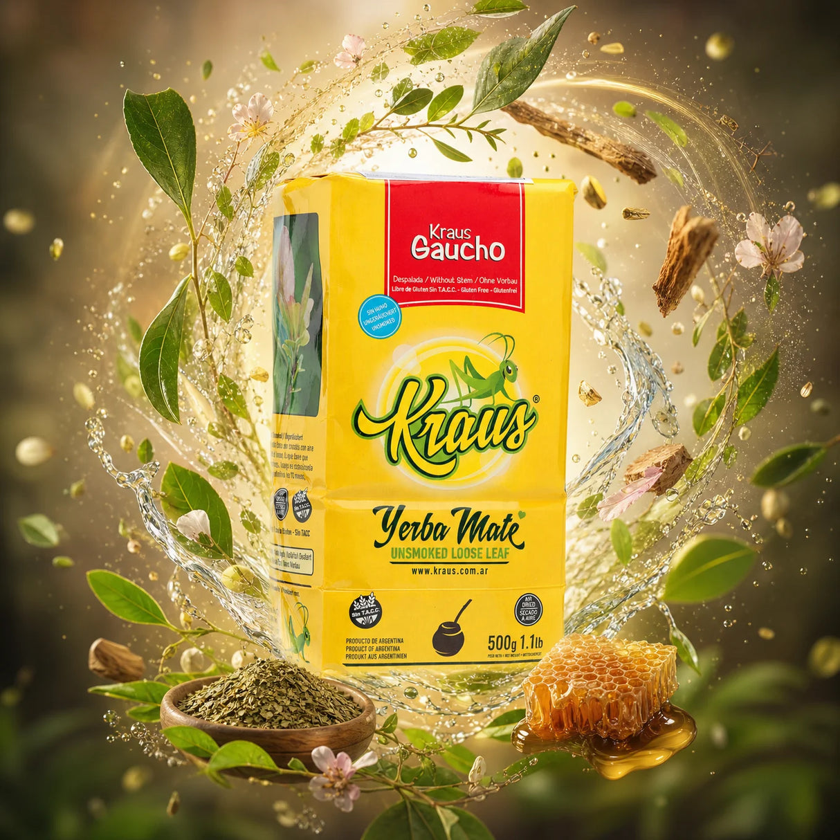 Chá de yerba-mate Kraus • Elaborada, com pau • 500 g