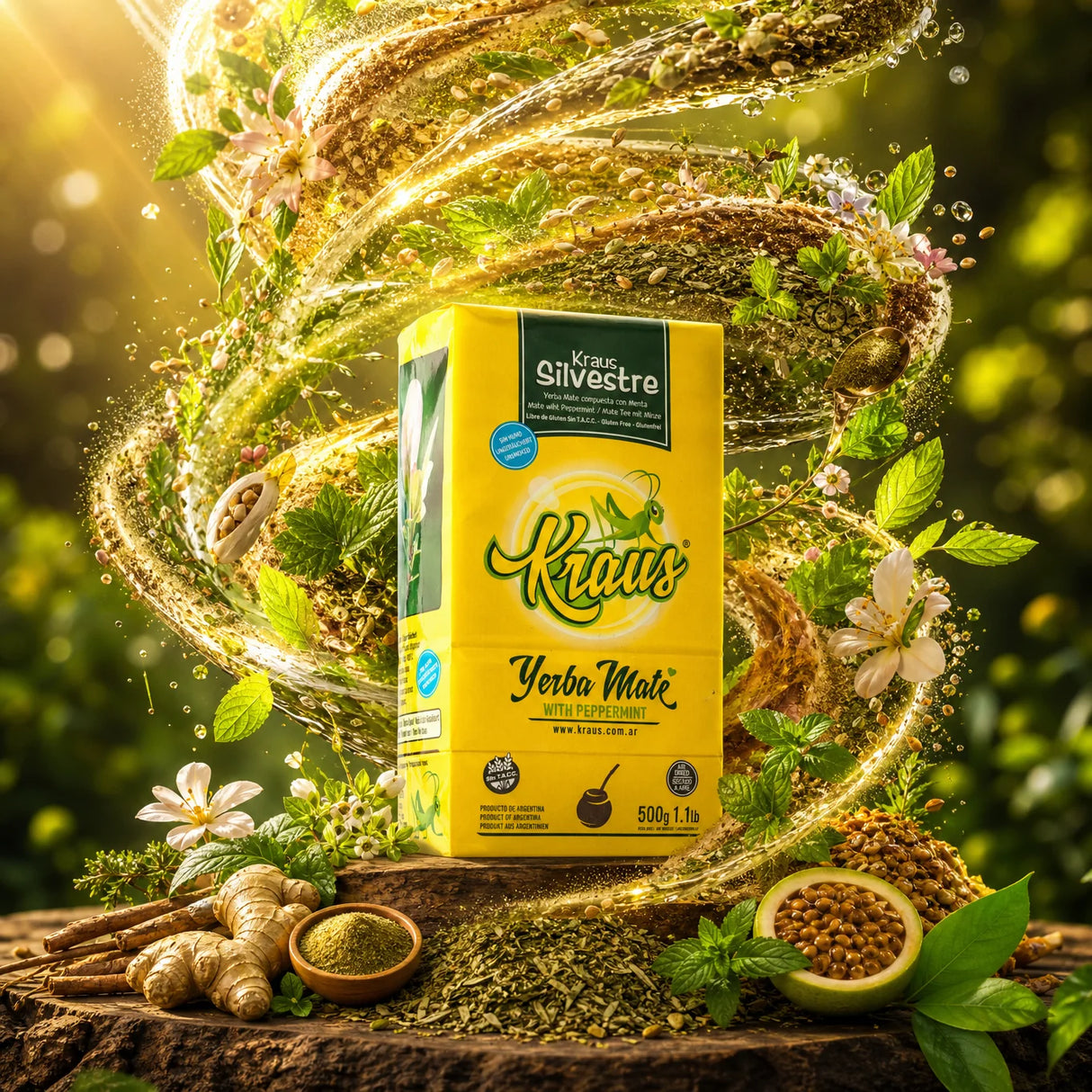Chá de yerba-mate Kraus • Elaborada, com pau • 500 g