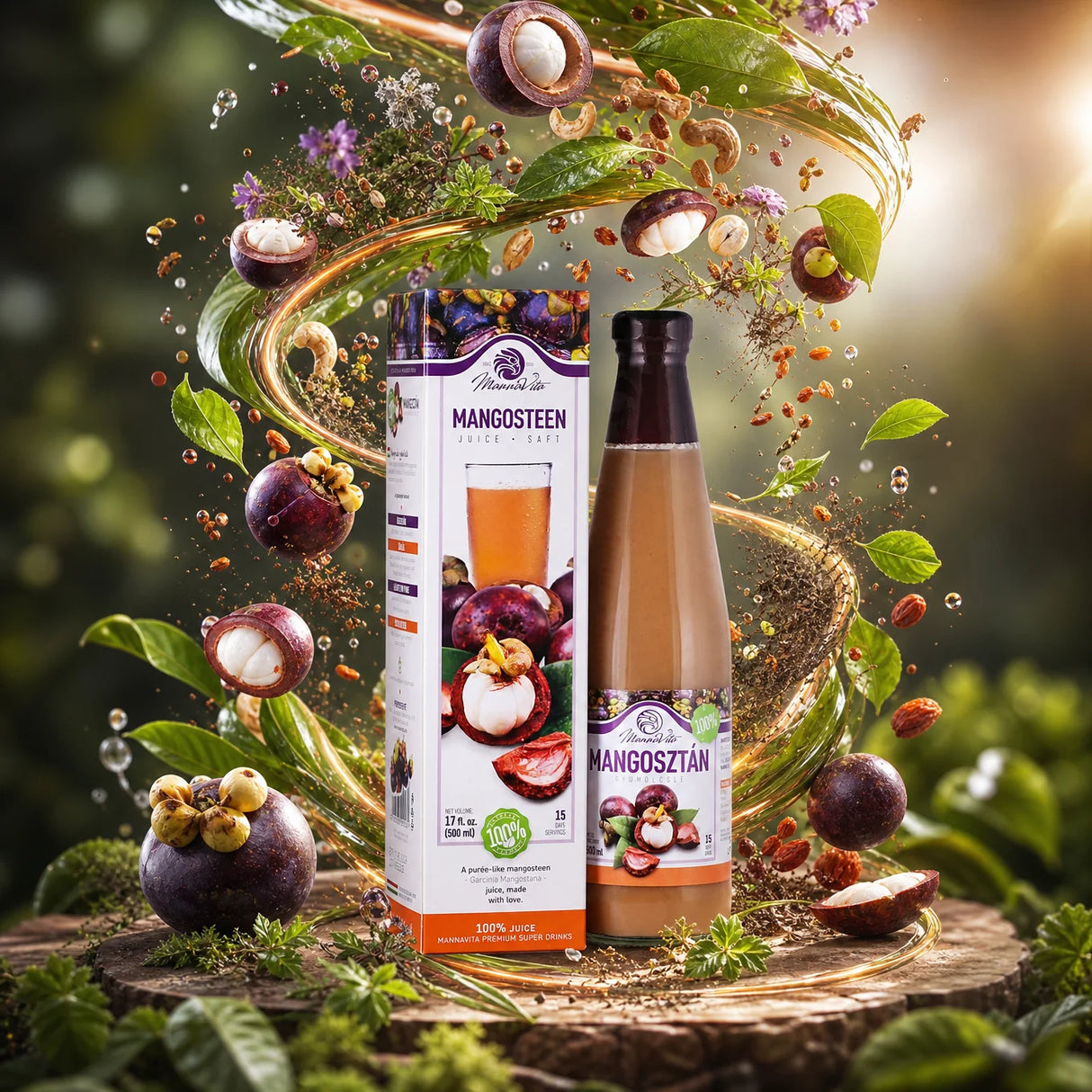 Mannavita • Polpa de Mangostão, 100% puro prensado • 500 ml