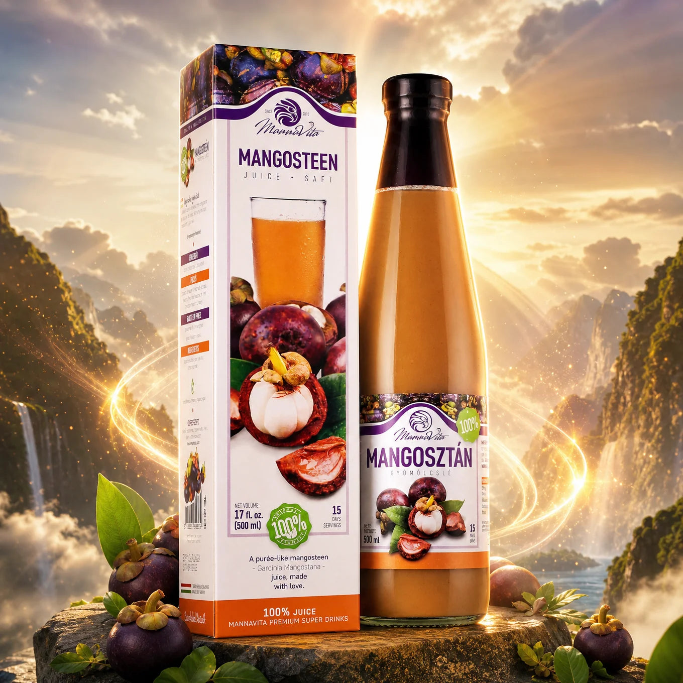 Mannavita • Polpa de Mangostão, 100% puro prensado • 500 ml