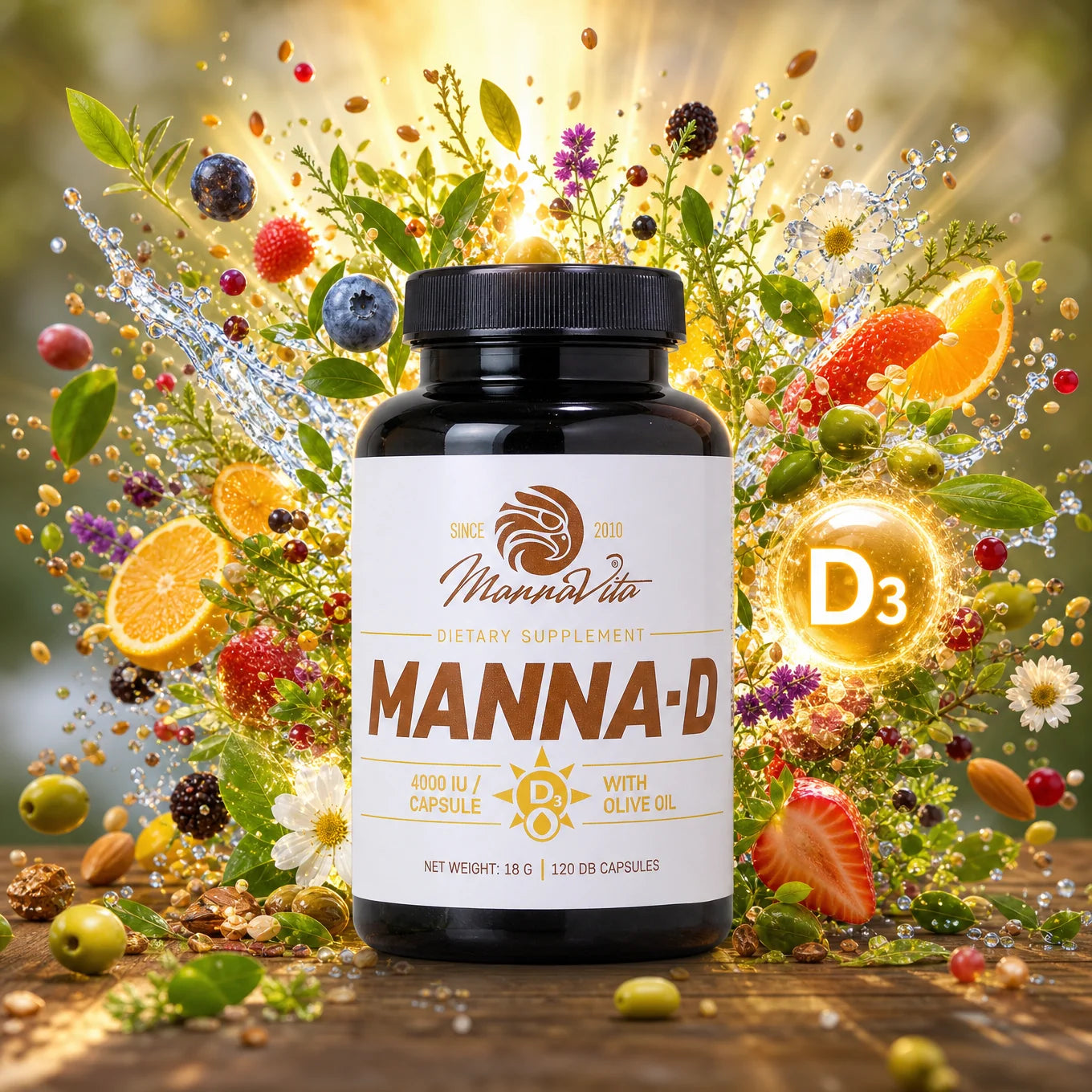 MANNA-D Vitamina D3 em azeite 4000 UI • 120 cápsulas