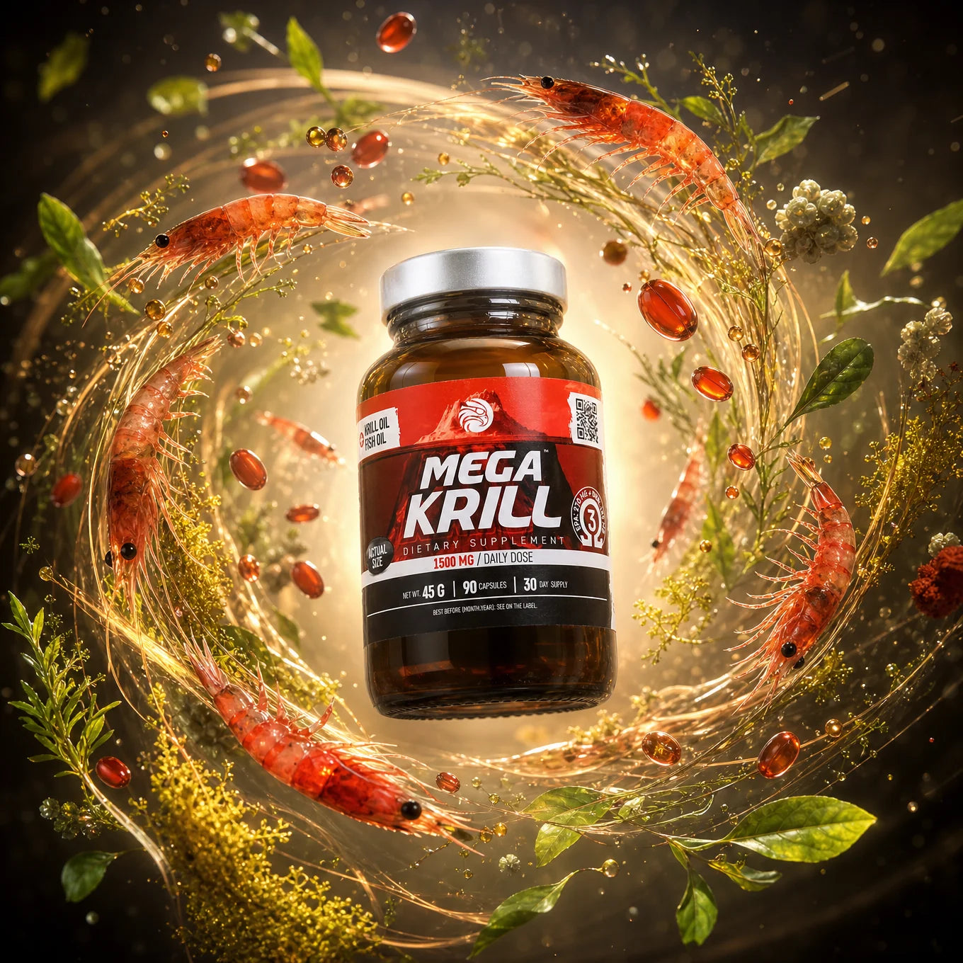 MegaKRILL 1500 mg óleo de krill + óleo de peixe • 90 cápsulas