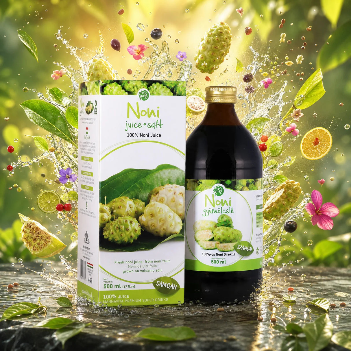 Mannavita • Sumo de Noni, 100% puro prensado • 500 ml