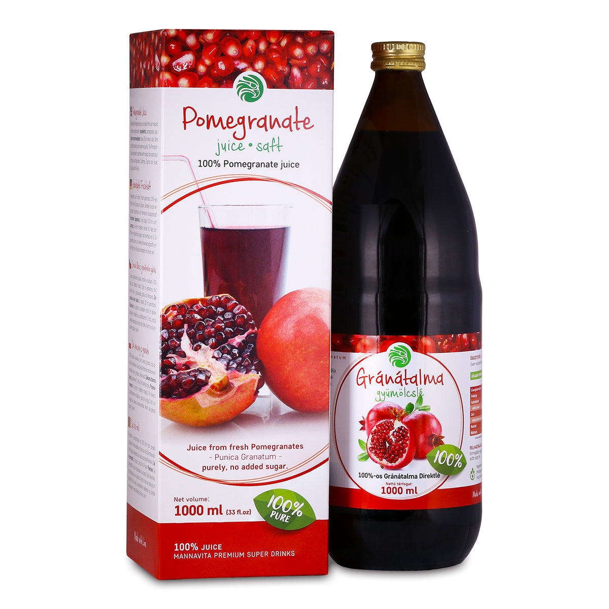 Mannavita • Sumo de Romã, 100% puro prensado • 1000 ml
