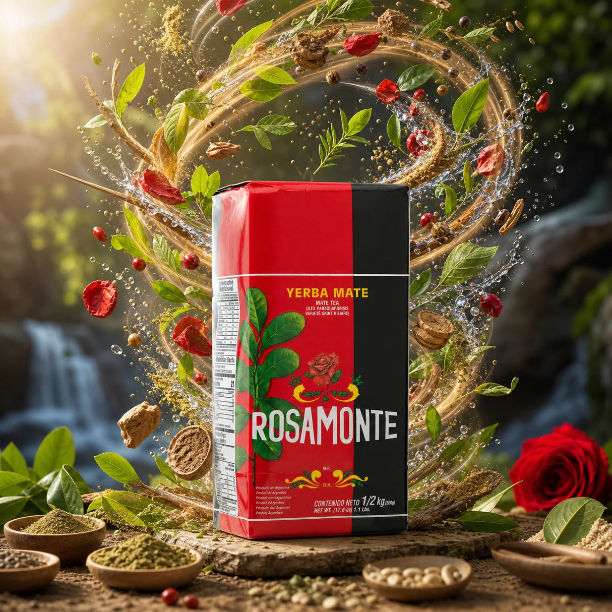Chá de erva-mate Rosamonte • Elaborado com pau • 500 g