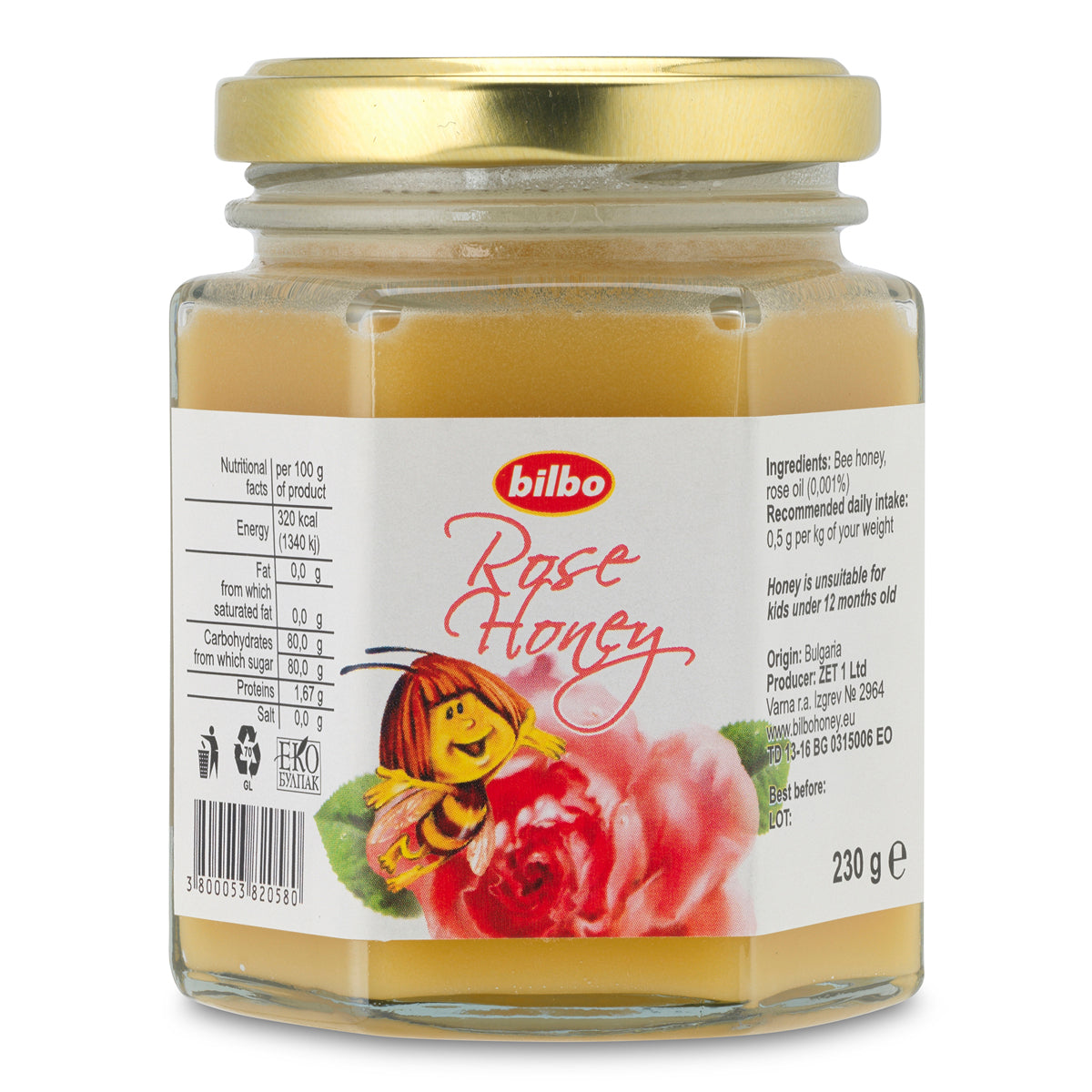 Mel de rosa cru Bilbo • 230 g