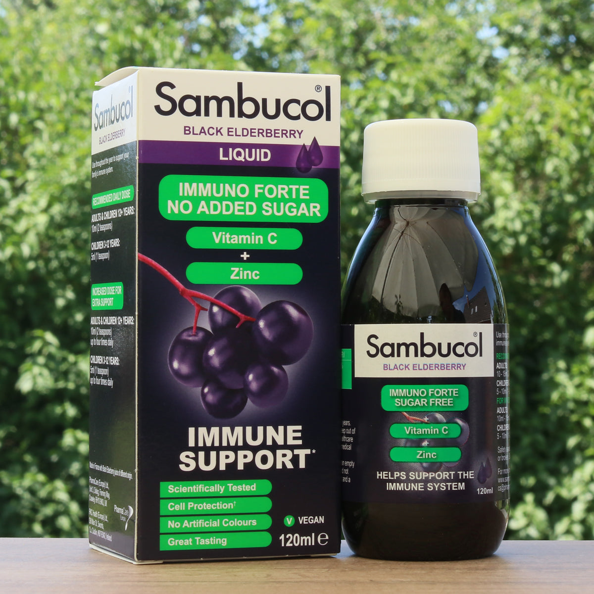 Xarope de sabugueiro preto Sambucol, sem açúcar • 120 ml