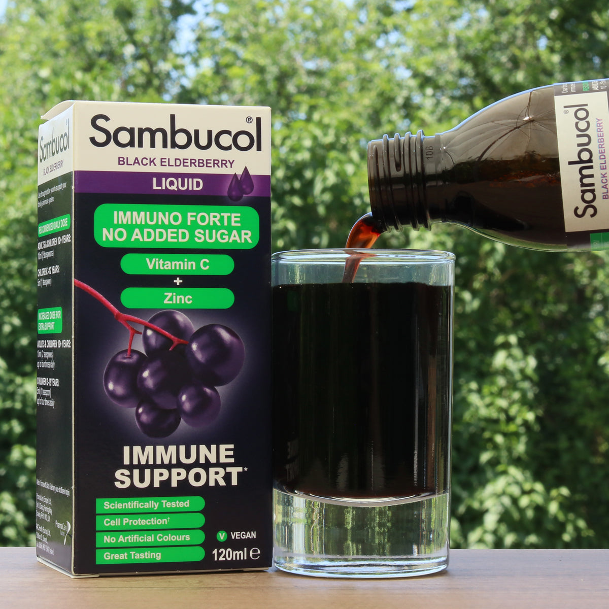Xarope de sabugueiro preto Sambucol, sem açúcar • 120 ml