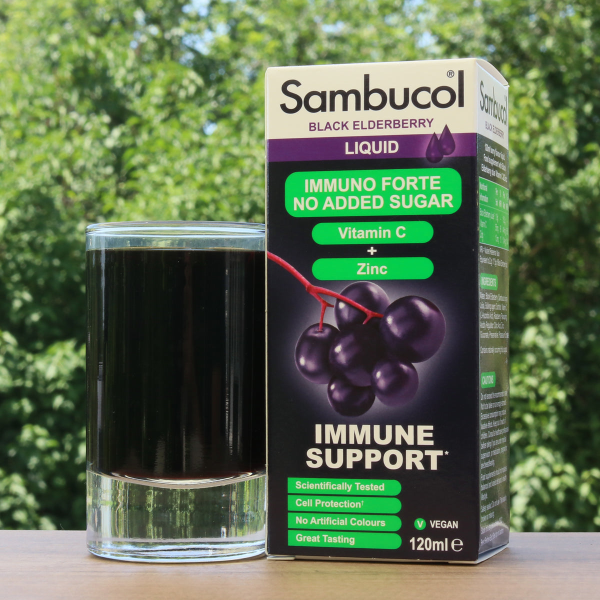 Xarope de sabugueiro preto Sambucol, sem açúcar • 120 ml
