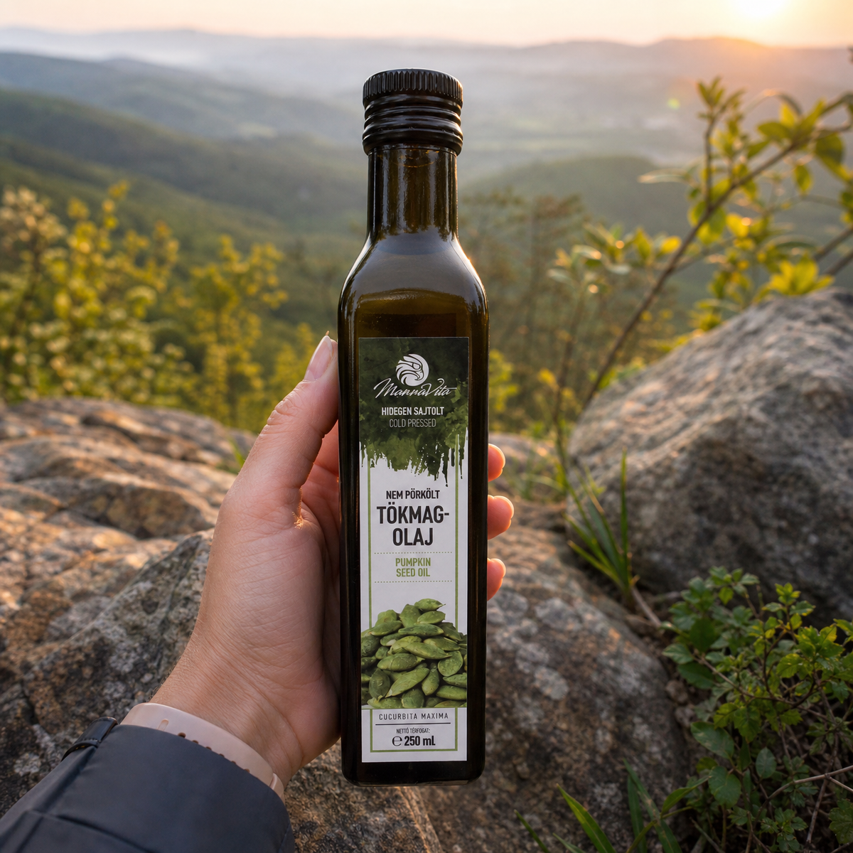 Óleo de sementes de abóbora húngaro prensado a frio Mannavita • 250 ml